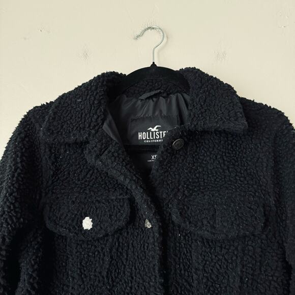Hollister Sherpa Trucker black Jacket button front womans XS - Picture 2 of 7